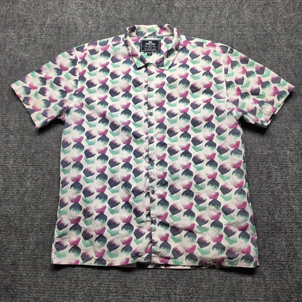 MBX Premium Goods Mens XL Short Sleeve Button Up Shirt Abstract Geometric Print
